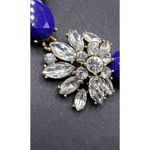 J. Crew Cobalt Royal Blue W Clear Rhinestones Goldtone Statement Necklace Chunky - Picture 10 of 11